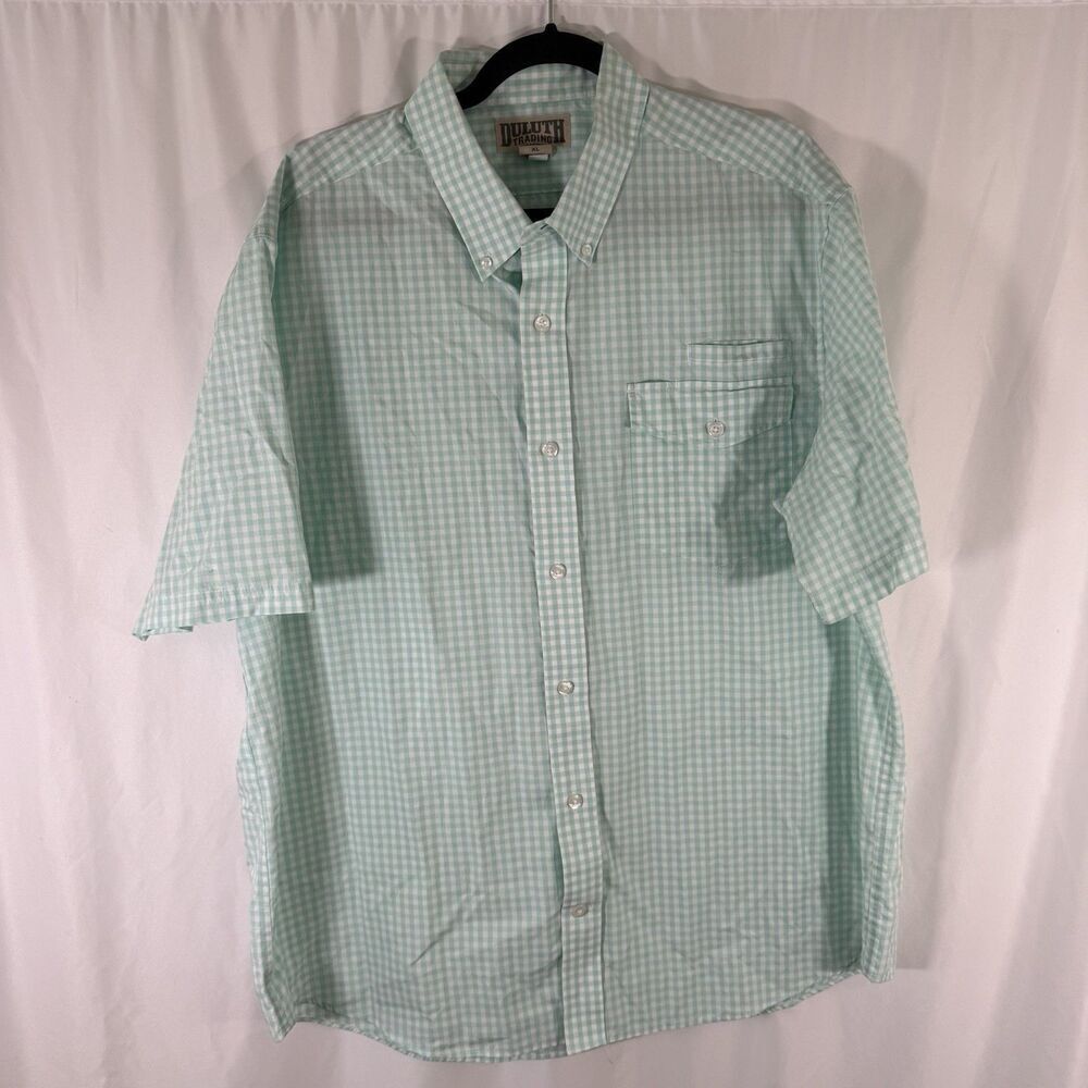 Duluth Polo Shirt Men's XL Green Plaid Button Up Short Sleeve 100% Cotton